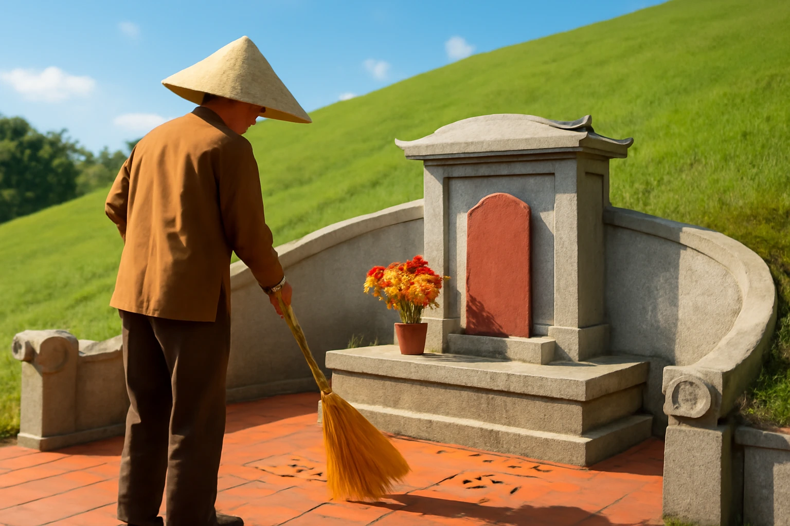 Chăm sóc phần mộ tổ tiên quanh năm: thăm mộ, dọn cỏ, sửa sang và giữ an toàn ở nghĩa trang